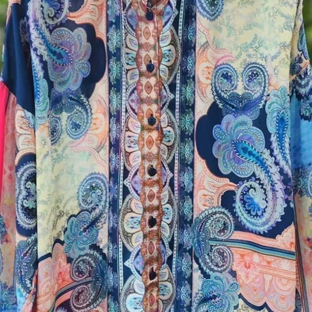 Johnny Was silk blend Onda Button Down Shirt NWT - Picture 7 of 11